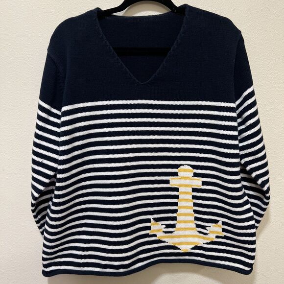 Unbranded Sweaters - Women’s Nautical Sweater Stripes Anchor Old Money Sailing Beach
